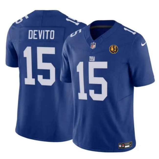 Men's New York Giants #15 Tommy DeVito Blue 2023 F.U.S.E. With John Madden Patch Vapor Limited Football Stitched Jersey